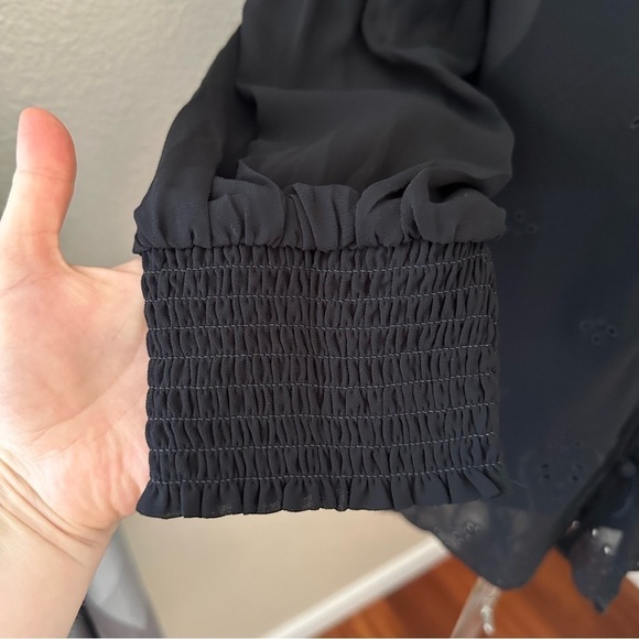NWT Torrid Chiffon Ruffle Collar Eyelet Embroidered Black Blouse - Picture 8 of 15